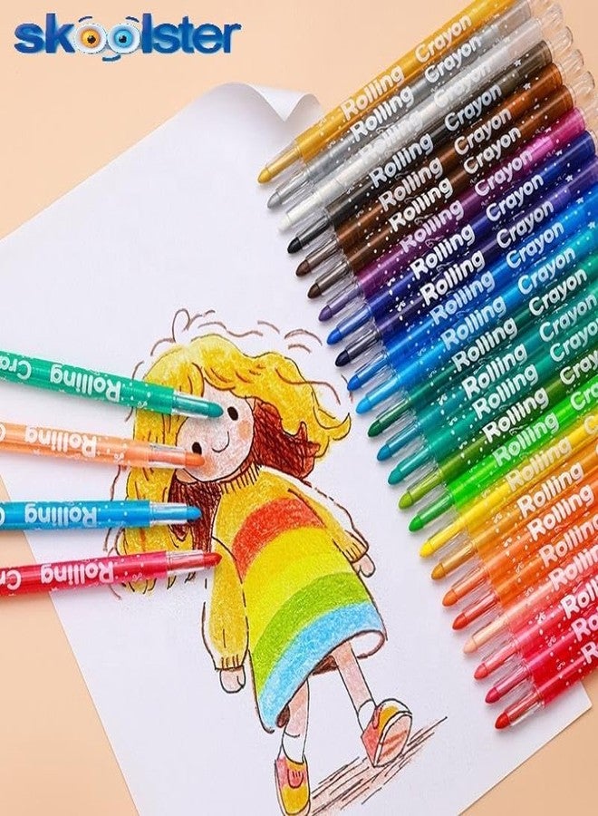 Skoolster Rolling Crayon Twistable Color Set | Non-Toxic Wax Crayons for Drawing & Coloring | Easy Grip| Toddlers & Children Bright &, Smooth Japanese Technology (Unicorn-24, Blue) - Image 4